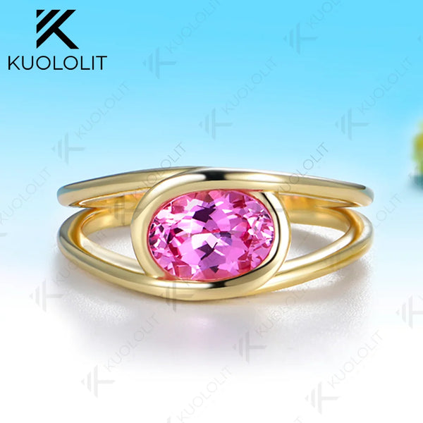 Kuololit 1.5ct Lab Grown Pink Sapphire Custom Ring for Women Solid14K 10K 585 Yellow Gold Engagement Ring for Christmas Gift
