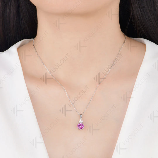 Kuololit 2CT Lab Grown Pink Sapphire Moissanite Necklace for Women Solid 585 14K 10K Yellow Gold Necklace for Christmas Gift