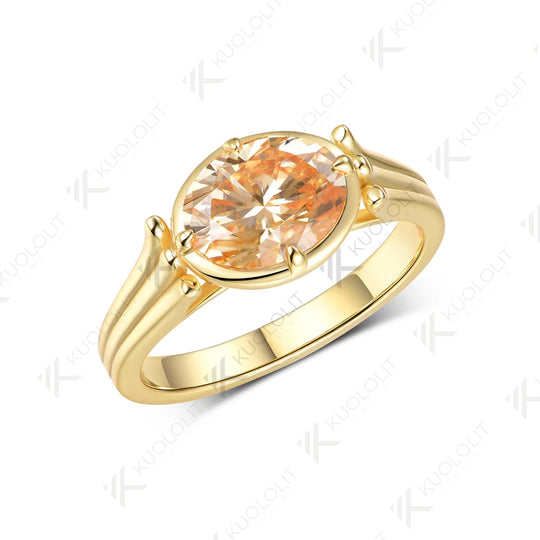 Kuololit 2CT Oval Champagne or D-Color Moissanite Engagement Ring for Women Solid 14K 10K 585 Yellow Gold Oval Cut  Ring for Christmas Gift Party
