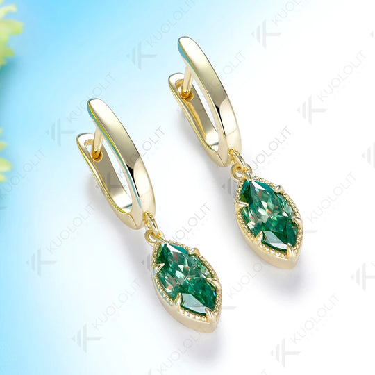 Kuololit 2CTW Cyan Moissanite Marquise Custom Clip Earrings for Women Solid 14K 10K 585 Yellow Gold Clip Earrings for Christmas