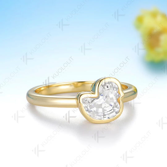 Kuololit 1.5CT Duck Moissanite Ring for Women Solid 14K 10K Yellow Gold Animal Unique Cut Engagement for Christmas Gifts Party