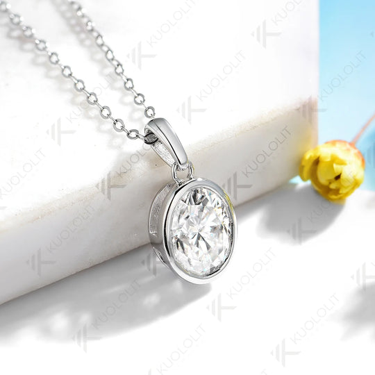 Kuololit 2CT IGI Oval Lab Grown Diamonds Necklace for Women Men Solid 585 14K 10K Gold for Oval Engagement Party Christmas Gift