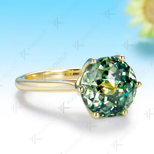 Kuololit 4CT Jubilee Cut Cyan Moissanite Engagement Ring for Women Solid 14K 10K Yellow Gold Ring for Anniversary Christmas Gift