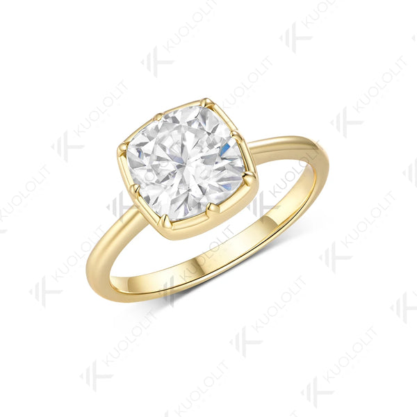 Kuololit 2.5CT Cushion Cut Moissanite Ring for Women Solid 14K 10K 585 Yellow Gold Ring for Engagement Party Christmas Gifts