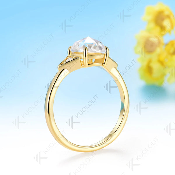 Kuololit 2CT Rose Oval Cut Moissanite Ring for Women Solid 14K 10K 585 Rose Gold Engagement Ring for Christmas Gifts Anniversary