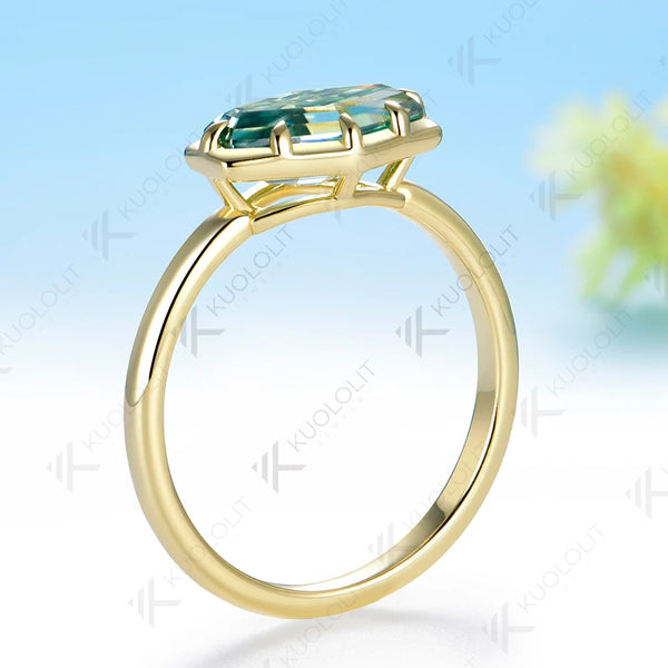 Kuololit 2CT Hexagon Cyan Moissanite Ring for Women Solid 14K 10K 585 Yellow Gold for Engagement Ring for Christmas Gifts Party