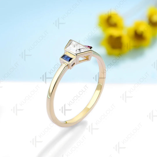 Kuololit Lab Grown Sapphire Moissanite Gemstone Engagement Ring for Women Solid 18K14K 10K 585 Yellow Gold Ring for Christmas