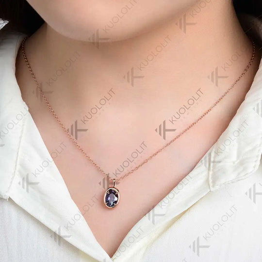 Kuololit 1.5CT Mossanite Necklace for Women Solid 14K 10K Gold Lab Grown Emerald Alexandrite Gemstone Pendant for Christmas Gift