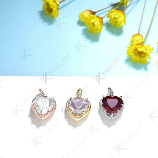 Kuololit Heart Mossanite Gemstone Pendant for Women Solid 14K 10K Gold Lab Grown Emerald Ruby Pink Padparadscha Pendant for Gift