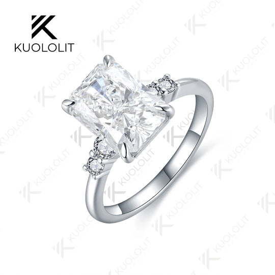Kuololit 3.5CT Radiant Cut Moissanite Ring for Women Solid 18K 14K 10K 585 Yellow Gold Ring for Engagement Wedding Christmas