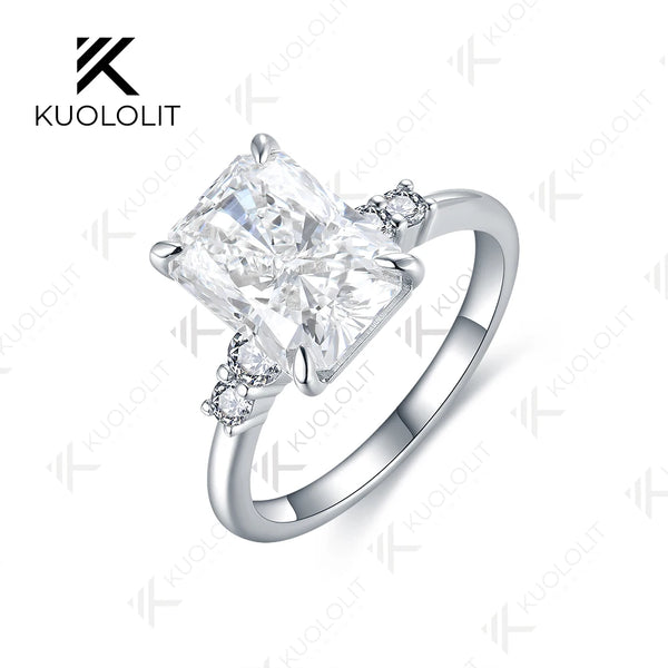 Kuololit 3.5CT Radiant Cut Moissanite Ring for Women Solid 18K 14K 10K 585 Yellow Gold Ring for Engagement Wedding Christmas
