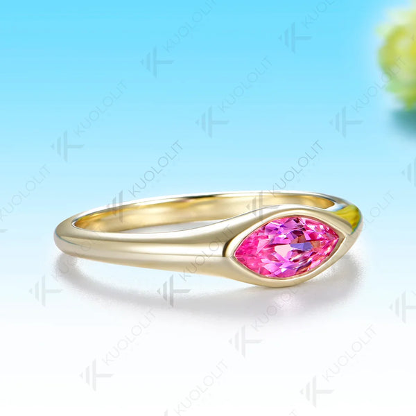 Kuololit 0.5CT Lab Grown Pink Sapphire Custom Ring for Women Solid 14K 10K 585 Yellow Gold Engagement Ring for Christmas Gifts