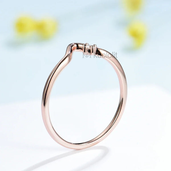 Kuololit Real 18K 14K Rose Gold Moissanite Ring for Women Solitaire Matching Wedding Diamond V Band for Engagement Christmas New