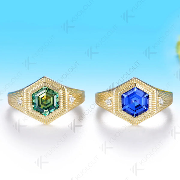 Kuololit 2CT Lab Grown Blue Sapphire Moissanite Custom Ring for Women Solid 14K 10K Yellow Gold Ring for Anniversary Christmas
