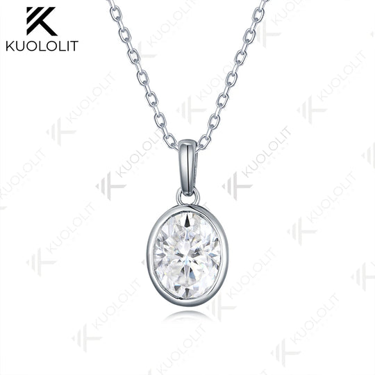 Kuololit 2CT IGI Oval Lab Grown Diamonds Necklace for Women Men Solid 585 14K 10K Gold for Oval Engagement Party Christmas Gift