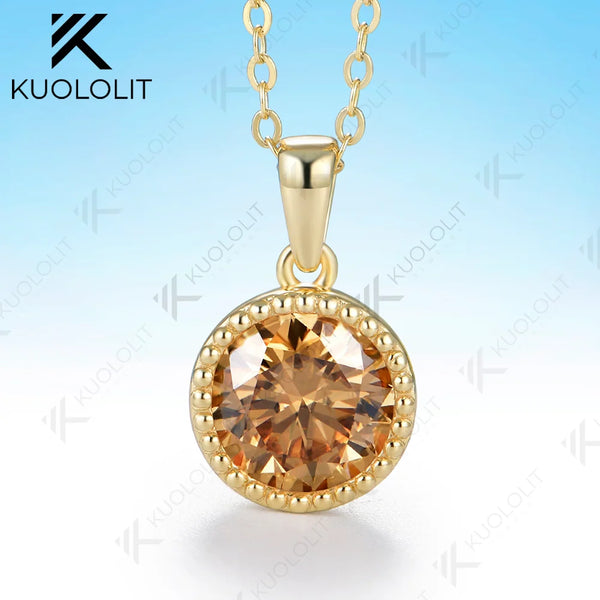 Kuololit 3CT Champagne Moissanite Necklace for Women Solid 585 14K 10K Yellow Gold Custom Necklace for Christmas Anniversary