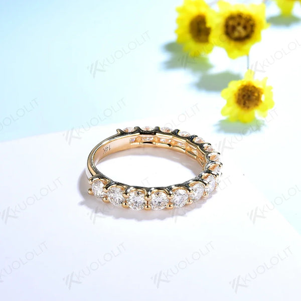 Kuololit Round Cut  Moissanite Ring for Women Solid 14K 10K Yellow Gold Low Set Wedding Band Engagement Gift Fine Jewelry