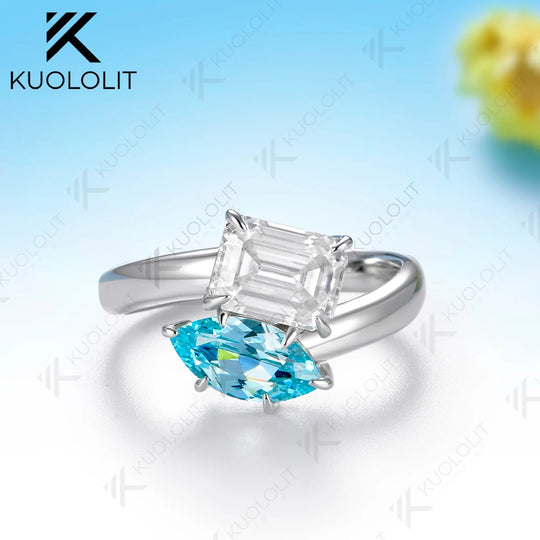Kuololit 3CTW Paraiba Moissanite Custom Set Ring for Women Solid 14K 10K585 Yellow Gold Engagement Ring for Christmas Gift Party