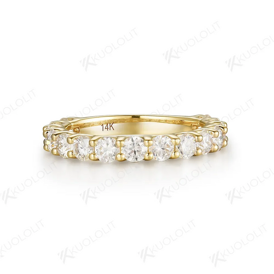 Kuololit Round Cut  Moissanite Ring for Women Solid 14K 10K Yellow Gold Low Set Wedding Band Engagement Gift Fine Jewelry