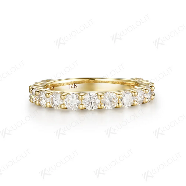 Kuololit Round Cut  Moissanite Ring for Women Solid 14K 10K Yellow Gold Low Set Wedding Band Engagement Gift Fine Jewelry