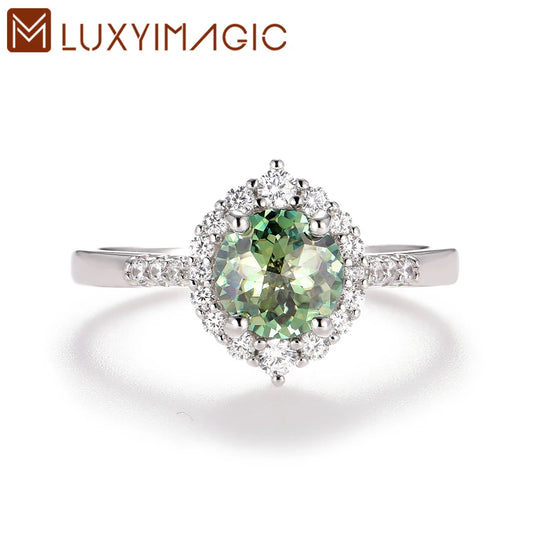 Kuololit  1.2CT Jubilee Cut Cyan Round Moissanite Ring for Women Solid 925 White Gold Engagement Ring for Christmas Gifts Party