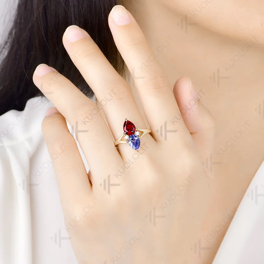Kuololit 2.5CTW Lab Grown Ruby Sapphire Custom Ring for Women Solid 14K 10K 585 Yellow Gold Engagement Ring for Christmas Gifts