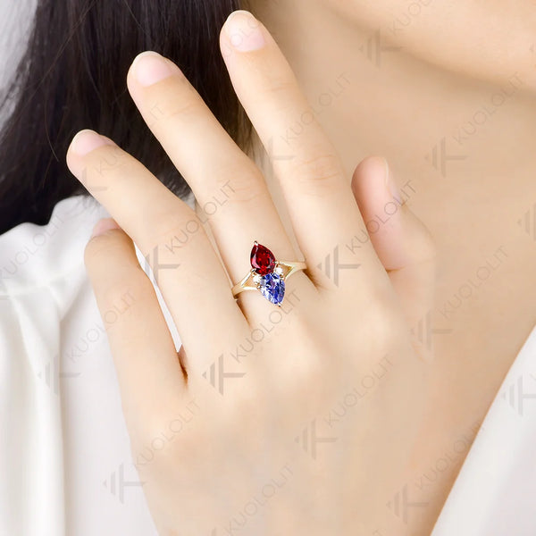 Kuololit 2.5CTW Lab Grown Ruby Sapphire Custom Ring for Women Solid 14K 10K 585 Yellow Gold Engagement Ring for Christmas Gifts