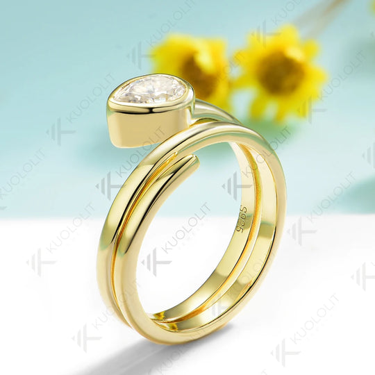 Kuololit 0.8CT NGIC Lab Grown Diamonds Ring for Women Men Solid 14K 10K 585 Yellow Gold Engagement Ring for Christmas Gift Party