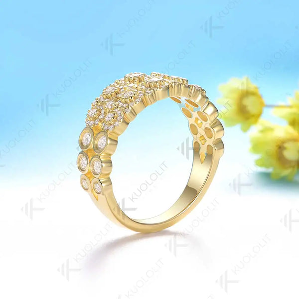 Kuololit 0.72CTW Lab Grown Diamonds Ring for Women Soild 10K 14K Yellow Gold Diamonds Band for Engagement Christmas Party Gifts
