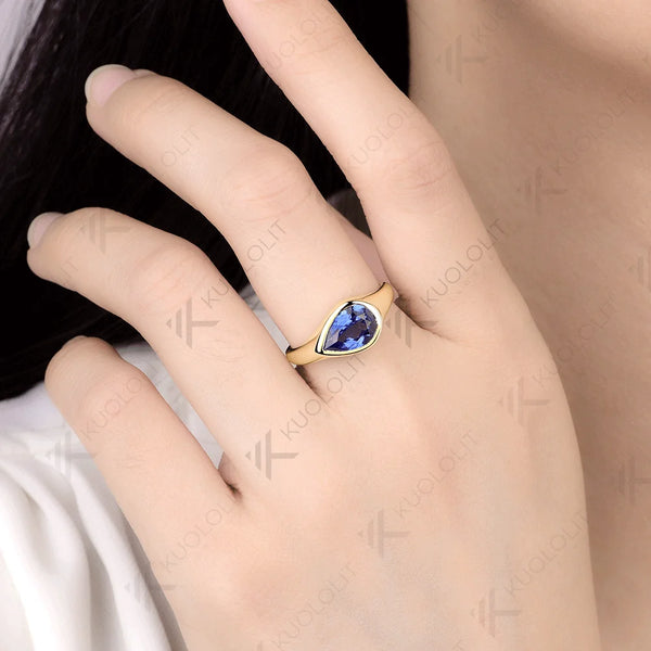 Kuololit 2CT Lab Grown Blue Sapphire Ring for Women Solid 14K 10K 585 Yellow Gold Engagement Ring for Christmas Gifts Party