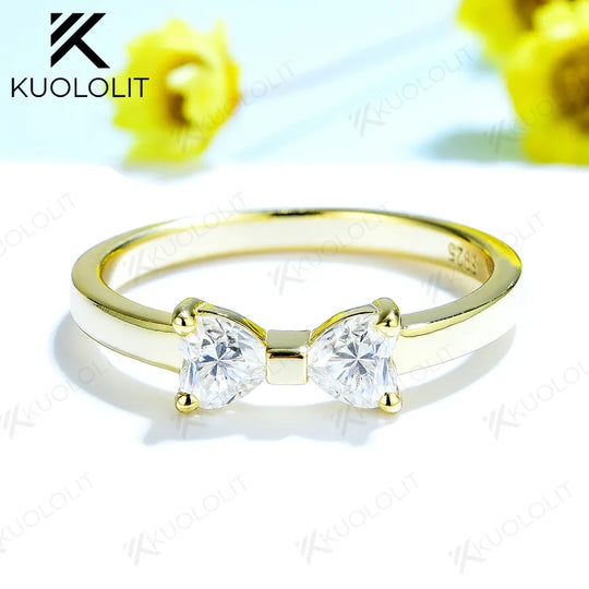 Kuololit Heart Cut Moissanite Rings for Women Men Solid 18K 14K 10K Yellow Gold Bowknot for Engagement Wedding Band Classic Gift