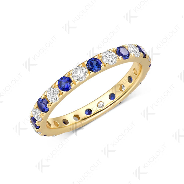 Kuololit  1.5CTW Lab Diamond Sapphire Alternating Wedding Band for Women Solid 14K Yellow Gold Eternity Full Ring for Engagement