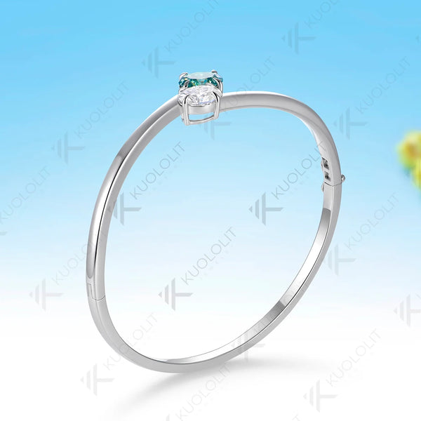 Kuololit 3CTW Cyan Moissanite Bangle for Women Solid 10K Yellow Gold Bracelet Oval Bangle for Engagement Trendy Christams Gift
