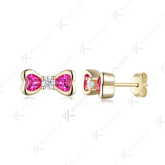 Kuololit 1.4CTW Lab Pink Sapphire Diamonds Heart Custom Earrings for Women Solid14K 10K 585 Yellow Gold for Christmas Gift Party