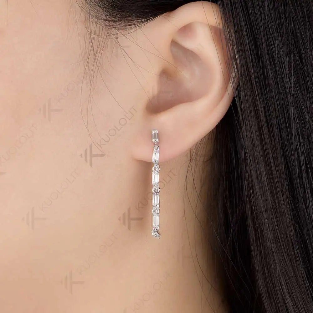 Kuololit 2CTW Moisssanite Stub Earrings for Women Solid 18K 14K 10K 585 Yellow Gold Emerald Cut Clip Earring for Christmas Gifts