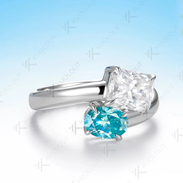 Kuololit 3.5CTW Paraiba Moissanite Custom Ring for Women Solid 14K 10K 585 Yellow Gold Ring for Engagement Christmas Gifts Party