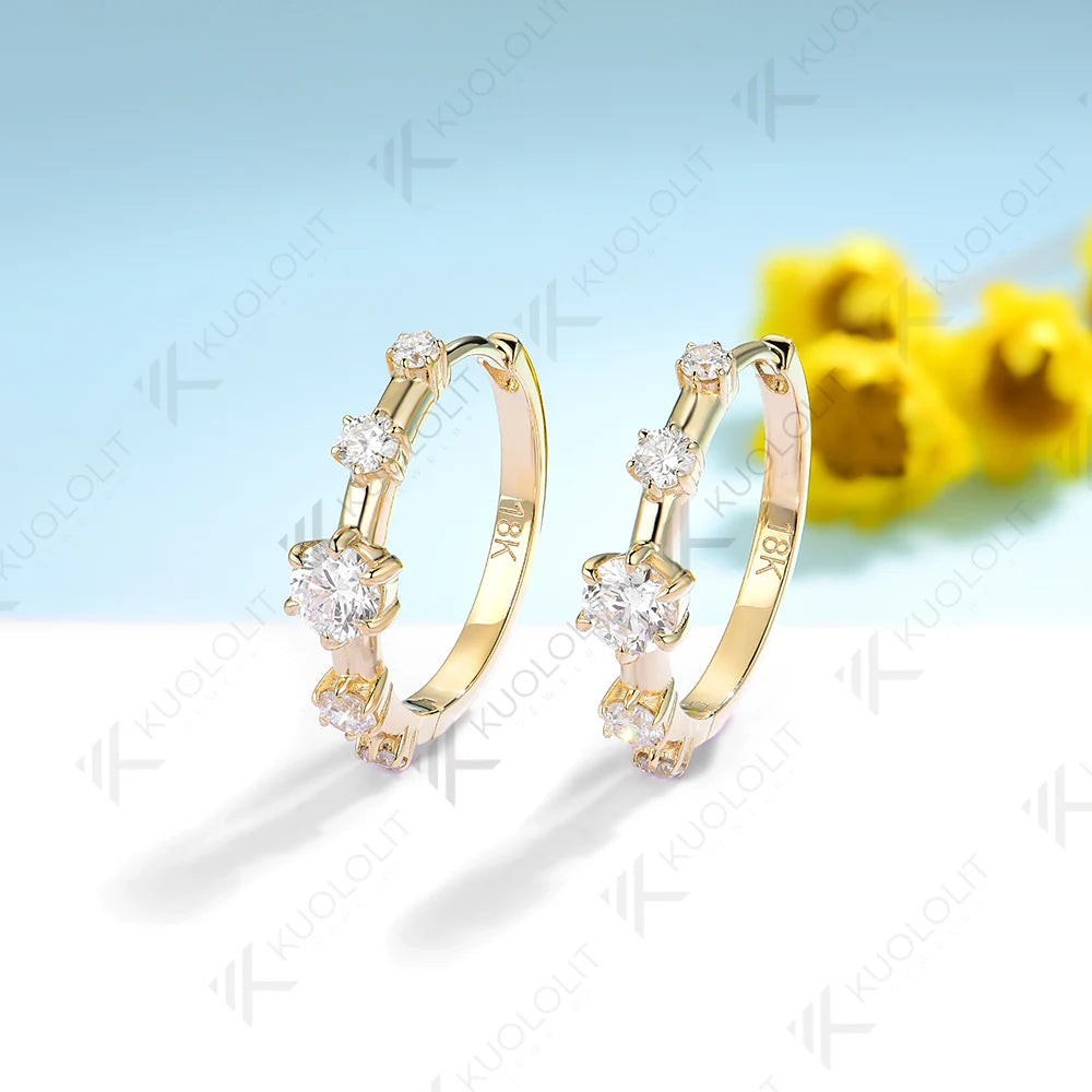 Kuololit 1CTW Round Lab Grown Diamond Hoop Earrings for Women Solid 18K 14K 10K 585 Yellow Gold  VS Diamonds for Christmas Gifts