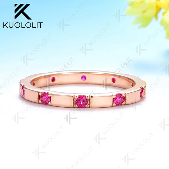 Kuololit 0.3CTW Lab Grown Ruby Band for Women Men Solid 585 14K 10K Silver Rose Gold Wedding Ring for Christmas Gifts Party