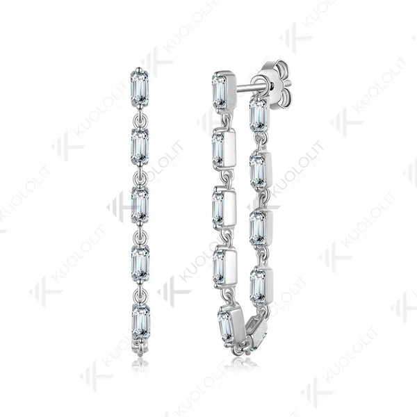 Kuololit 2CTW Moisssanite Stub Earrings for Women Solid 18K 14K 10K 585 Yellow Gold Emerald Cut Clip Earring for Christmas Gifts