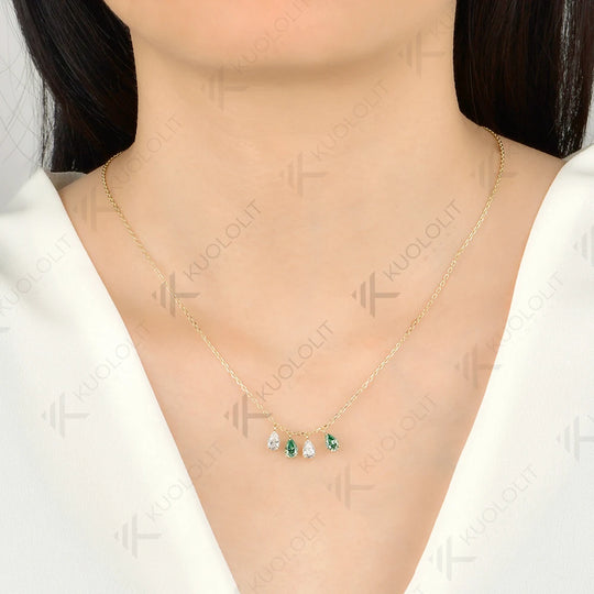 Kuololit 2CTW Cyan White Moissanite Custom Necklace for Women Men Solid 585 14K 10K Yellow Gold Pear Chain for Christmas Gifts