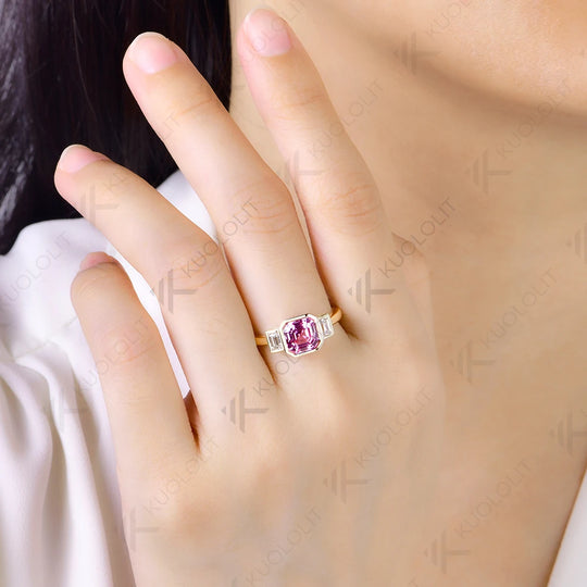 Kuololit 2CT Lab Grown Pink Sapphire Moissanite Rings for Women Solid 14K 10K 585 Yelllow Gold for Engagement Anniversary Gifts