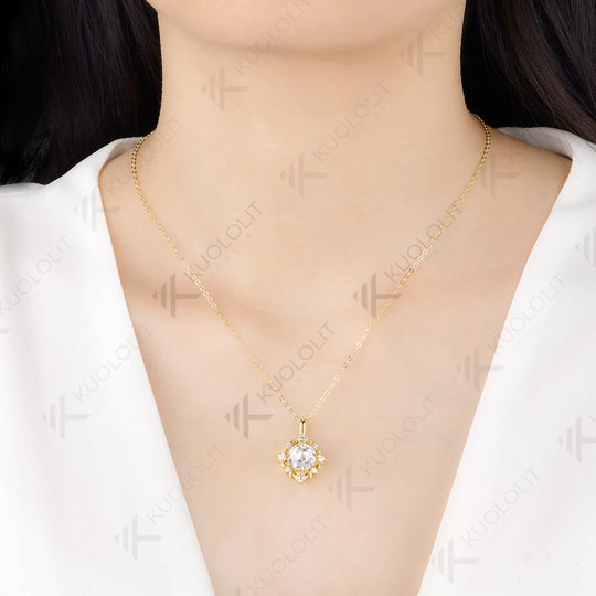 Kuololit 4CT Rose Moissanite Custom Set Necklace for Women Solid 14K 10K 585 Yellow Gold Engagement Necklace for Christmas Gifts