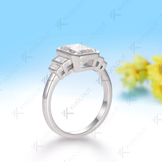 Kuololit 3CT Emerald Cut Moissanite Ring for Women Solid 14K 10K White Gold Engagement Ring for Christmas Gifts Party Engagement