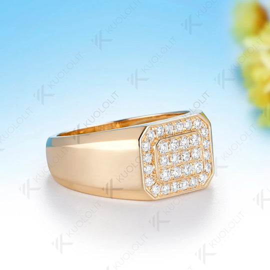 Kuololit Lab Grown Diamond Wedding Band for Men Women Solid 14K 10K Yellow Gold Width 3.4MM Ring for Christmas Gifts Luxury