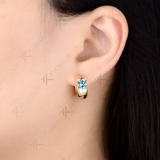Kuololit 2CTW Cyan Moissanite Custom Hoop Earrings for Women Solid 14K 10K 585 Yellow Gold Hoop Earrings for Christmas Gifts