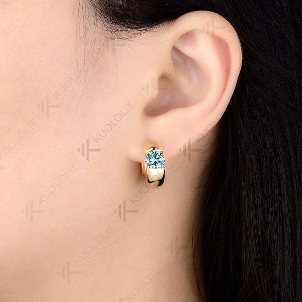 Kuololit 2CTW Cyan Moissanite Custom Hoop Earrings for Women Solid 14K 10K 585 Yellow Gold Hoop Earrings for Christmas Gifts