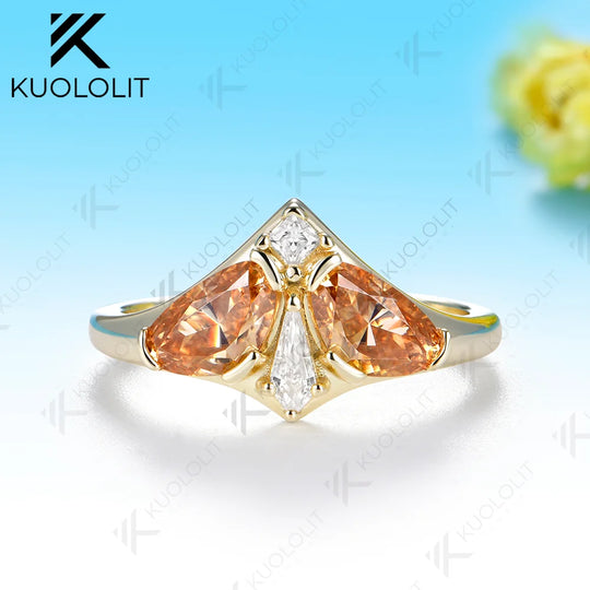 Kuololit Champagne Blue White Moissanite Engagement Ring for Women Men Solid 14K 10K Yellow Gold for Engagement Christmas Anniversary Gifts