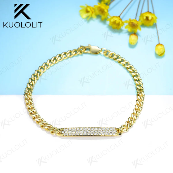 Kuololit Moissanite Bracelets for Men Women 925 Sterling Silver Hip Pop Link Chain Bracelet for Party Christmas Classic Gifts