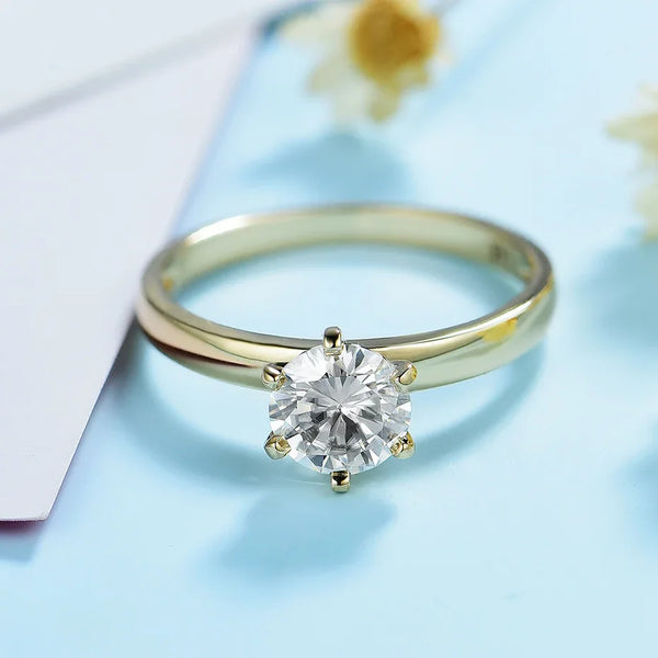 Kuololit 1CT 2CT Round Moissanite Solitaire Engagement Ring for Wedding Engagement Durability