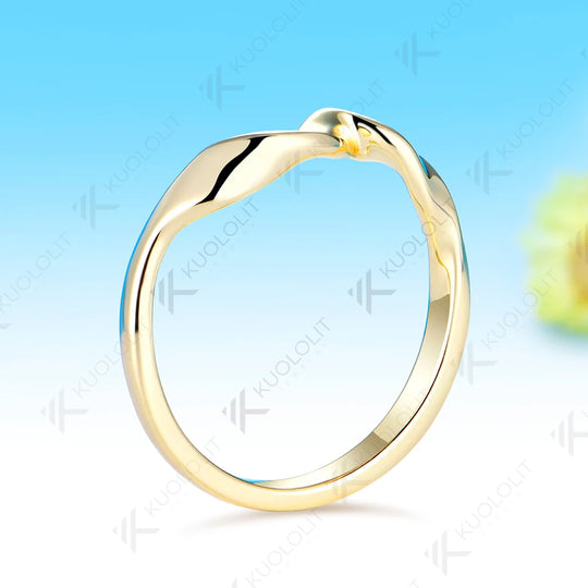Kuololit Bare Metal and Stone Ring for Women Soild 10K 14K Yellow Gold Ring Twist Ribbon Wedding Band for Engagement Christmas Gifts Simple